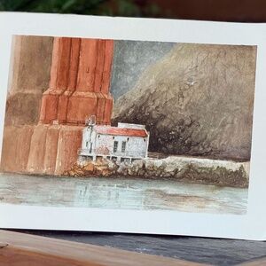 Original Watercolor Painting San Francisco Golden Gate Bridge Building 12 x 9